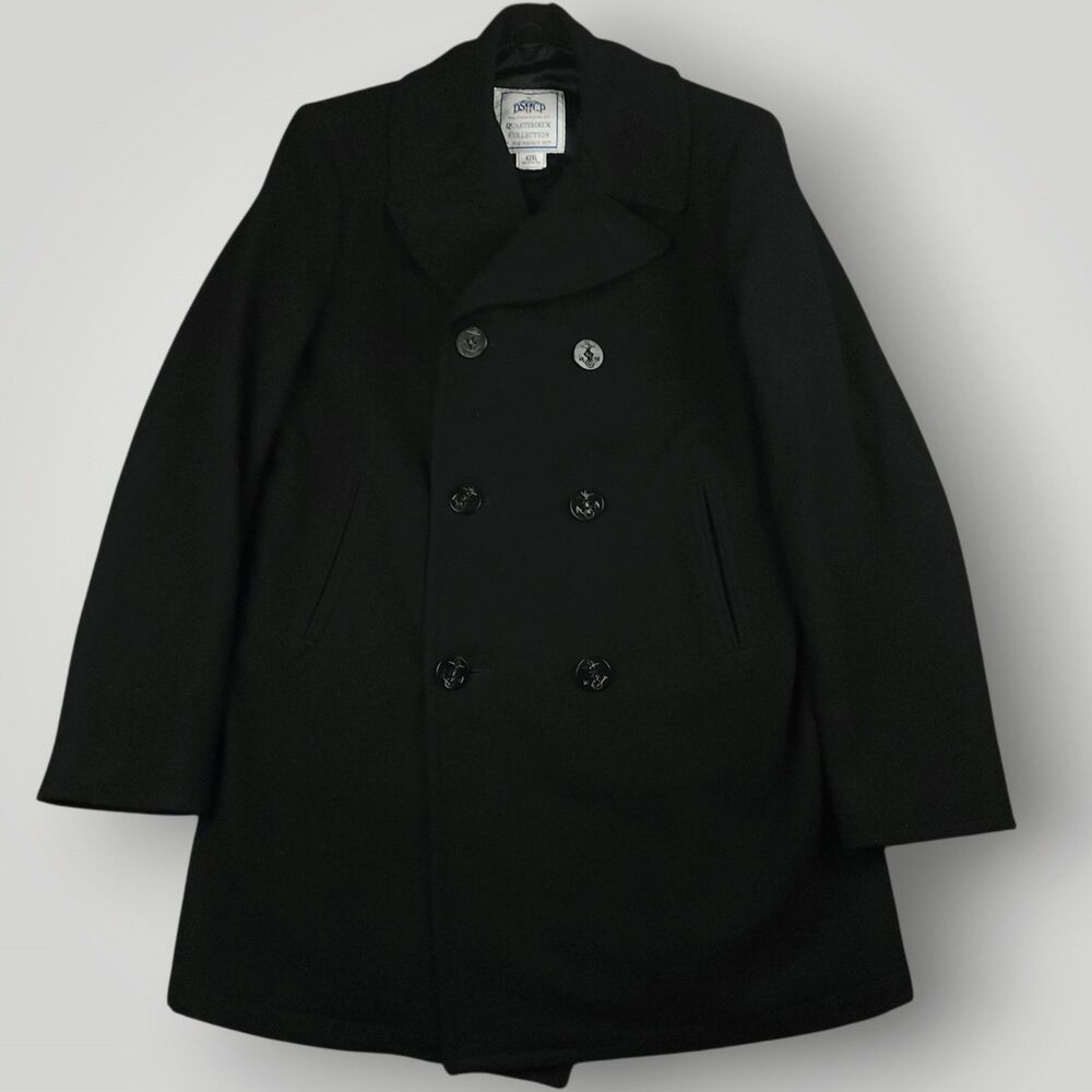 US Navy Mens Peacoat Overcoat 42XL Wool DSCP Quarterdeck Double Breasted Black